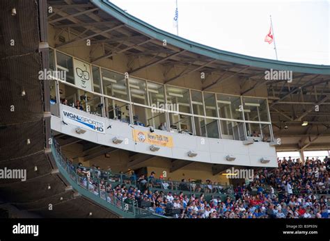 Baseball Stadium Chicago Cubs Wrigley Field Press Box Stock Photo