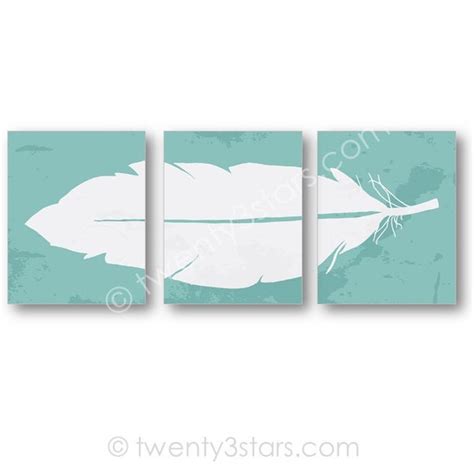 Feather Triptych Art Prints Feather Canvas Bird Feather Wall