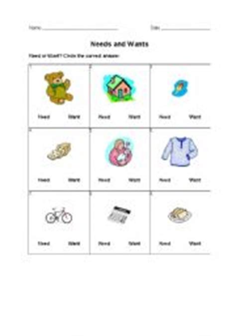 Check spelling or type a new query. English worksheets: Needs and Wants
