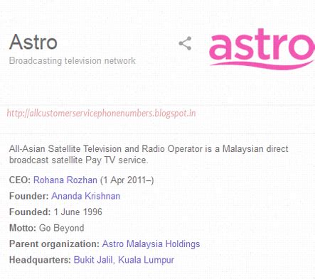 The term contact number defines itself. Astro Malaysia Toll Free Customer Service Number - Service ...