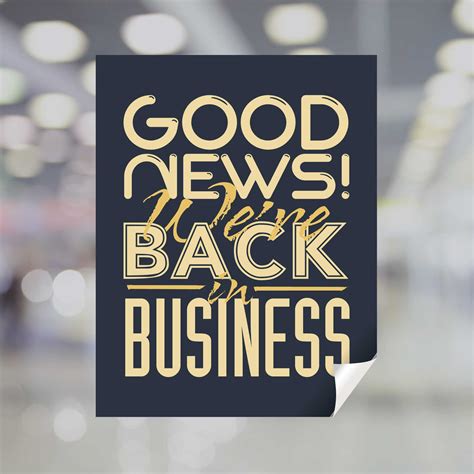 Good News Were Back In Business Window Decal Plum Grove