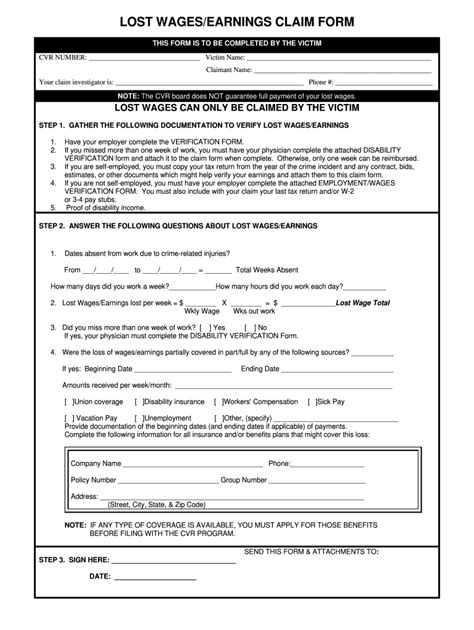 Printable Lost Wages Form