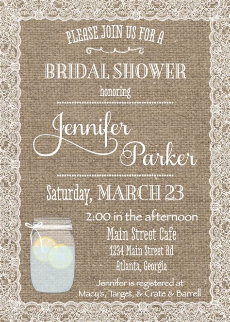 Burlap Lace Bridal Shower Invitation Printable Etsy