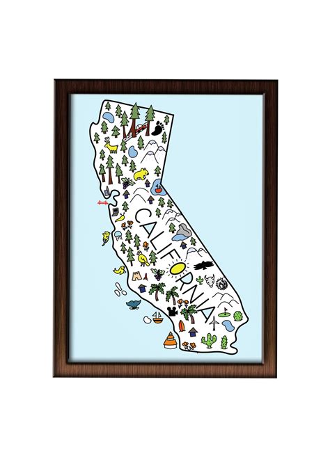 California Illustrated Map Instant Download Etsy