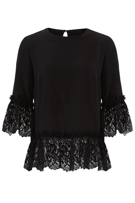 Black Lace Bell Sleeve Top By Nicole Miller For 50 Rent The Runway