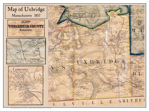 Uxbridge Poster Map 1857 Worcester Co Ma Old Maps