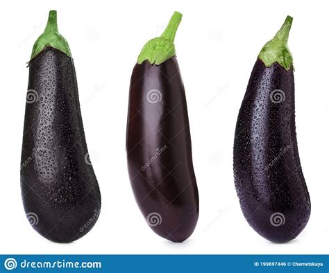 Fresh Raw Eggplants Also Known As Brinjal Or Aubergine Stock Photo