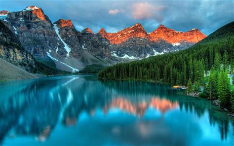 Download Wallpapers 4k Moraine Lake Sunset Banff Forest Mountains