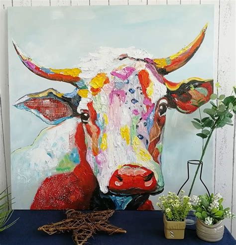 Shop Colorful Cow Paintings Canvas Wall Art A At Artsy Sister Cow