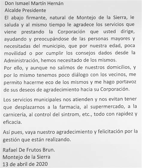 Carta De Un Vecino Montejo De La Sierra