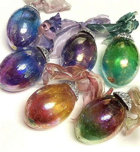 6 Crackle Glass Easter Egg Ornaments Iridescent Easter Egg Ornaments