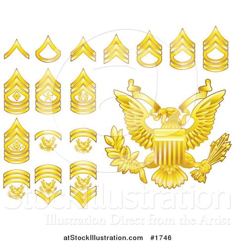 Vector Illustration Of Gold Military American Army Enlisted Rank