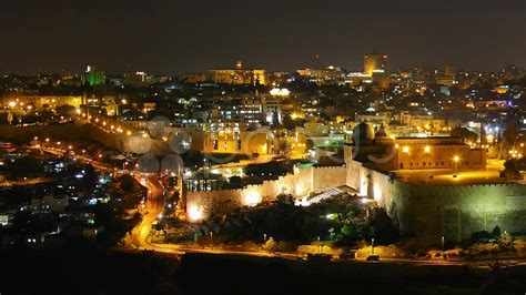 Video Skyline Of Jerusalem The Jewish Quarter At Night Time Lapse