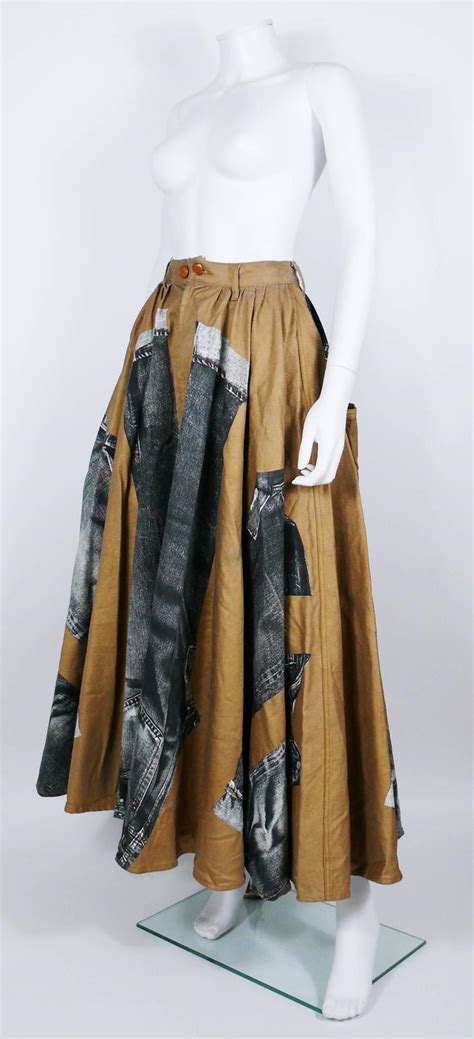 jean paul gaultier vintage trompe l oeil denim circle skirt rare gold color for sale at 1stdibs