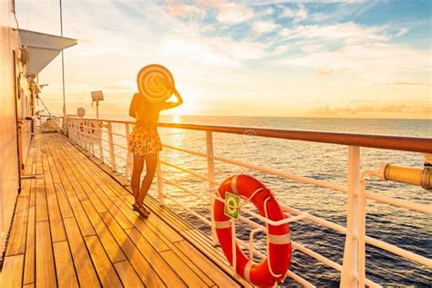 Cruise Vacation Woman Watching Sunset On Deck Caribbean Tropical