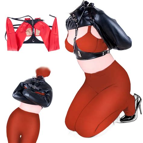 Bdsm Costume Open Breast Cupless Straight Jacket Top Leather Arm Binder Restraint Fetish Body