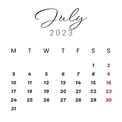 Calendario De Julio De 2023 En Estilo Minimalista Orgánico Png Julio