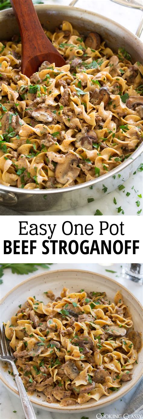 This easy beef stroganoff recipe is made with the most delicious garlicky creamy mushroom sauce and can be ready to go in just 30 minutes! Beef Stroganoff {Easy One Pot Recipe!} - Cooking Classy