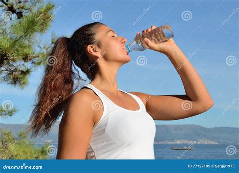 Young Woman Drinking Water After Exercising Stock Image Image Of