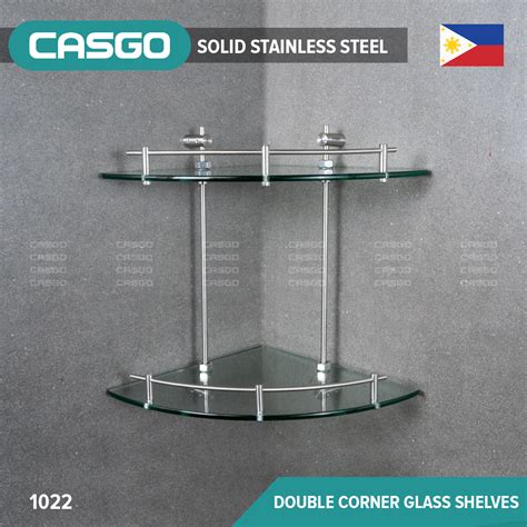 Casgo Double Corner Glass Shelves Solid Stainless Steel Bathroom