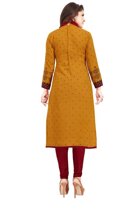 women s mustard and maroon synthetic printed unstitch dress material with dupatta om clothing