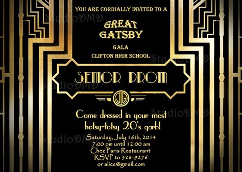 Great Gatsby Style Art Deco Prom Invitation Roaring Twenties Etsy