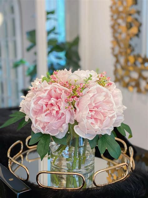 Real Touch Silk Floral Arrangement Pinkblush Pink Peonies Centerpiece