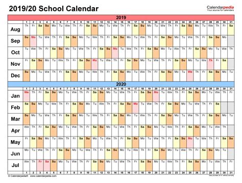 School Calendars 20192020 Free Printable Excel Templates