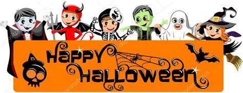 Happy Halloween Banner With Kids In Costume Isolated Stock Vector Image