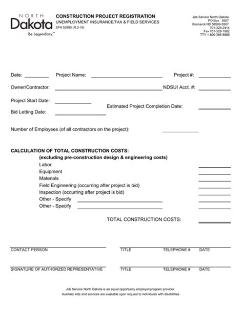 Form Sfn52990 Download Fillable Pdf Or Fill Online Construction Project