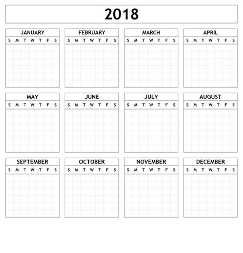 Yearly Calendar Template Large Print Yearly Calendar Template