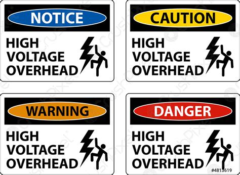 Danger High Voltage Overhead Sign On White Background Stock Vector