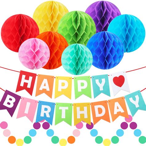 Birthday Decorations Rainbow Birthday Party Poms Decorations For Women And Girls Include Happy