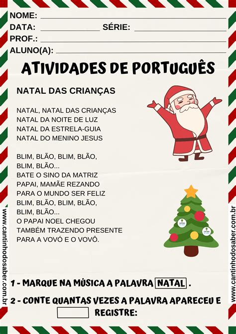 Atividades De PortuguÊs Para O Natal Atividades Para A Educação