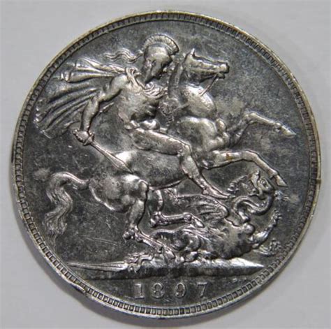 Great Britain 1897 Lxi Crown Queen Victoria St George Dragon World Coin