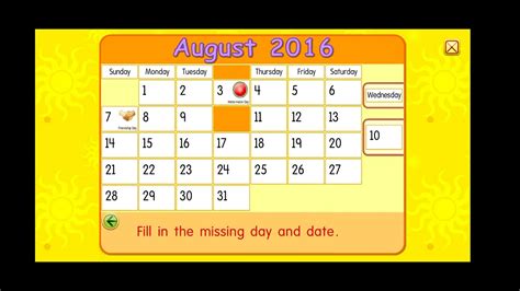 Starfall Calendar For August 20163 Youtube
