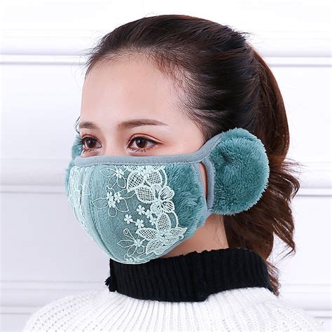 Women In Warm Face Mask Earmuffs Ear Nose Protection Windproof Anti Dust Mask For Cycling In