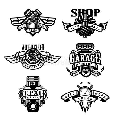 Set Of Vintage Monochrome Auto Emblems Badges Logos Vector
