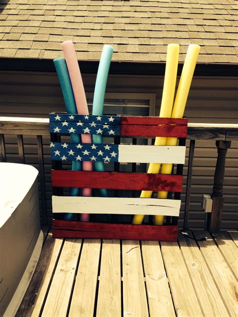 Outdoor entertaining just got easier withoutdoor entertaining just got easier with the suncast patio storage and prep station. Pool noodle storage from painted pallet. | Pallet pool, Pool toy storage, Pool storage