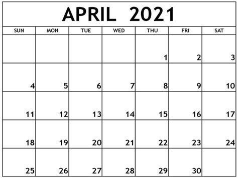 April 2021 Calendar With Holidays Template Printable One Platform For