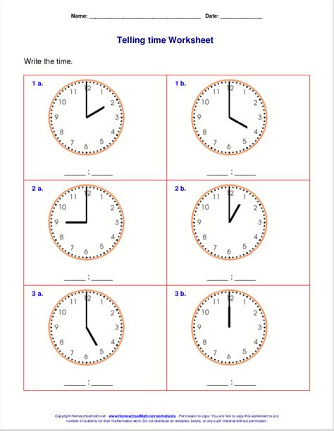 Telling Time Worksheets For 1st Grade