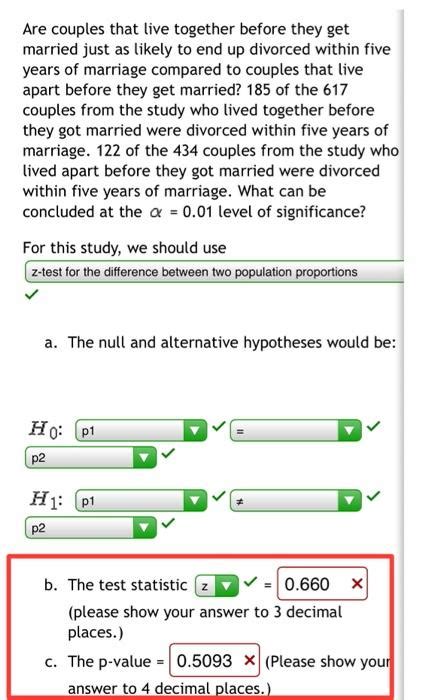 Solved Are Couples That Live Together Before They Get Chegg Com