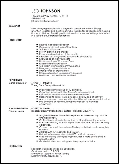 Special education teacher resume sample 1. Entry Level Special Education Teacher Resume | Resume-Now