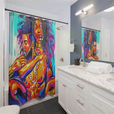African American Shower Curtain Afro King Queen Afrocentric Black Man Women Art Bathroom Decor
