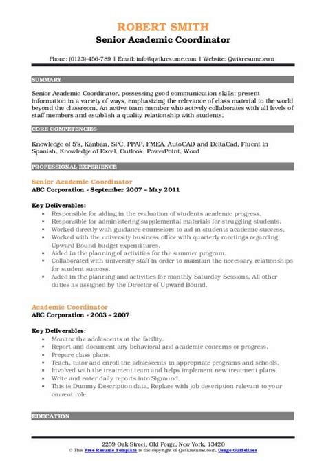 Academic Coordinator Resume Samples Qwikresume