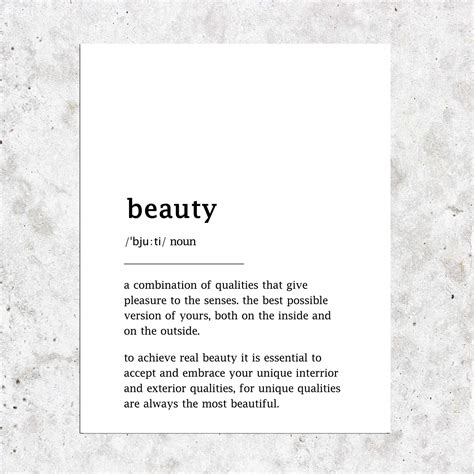 Beauty Definition Dressing Room Inspirational Typography Bedroom Wall