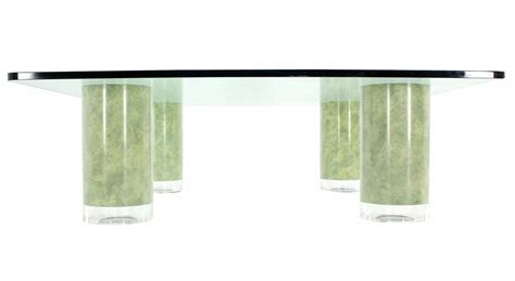 Huge Square Glass Top Coffee Table On Thick Cylinder Faux Finish Legs