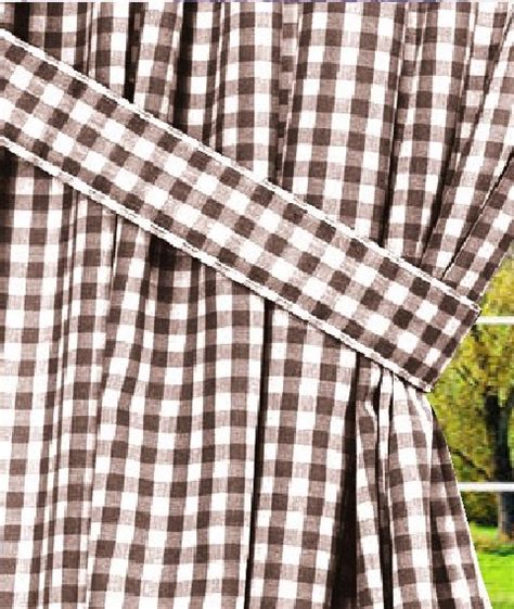 Brown Gingham Check Window Long Curtain Available In Many Lengths And