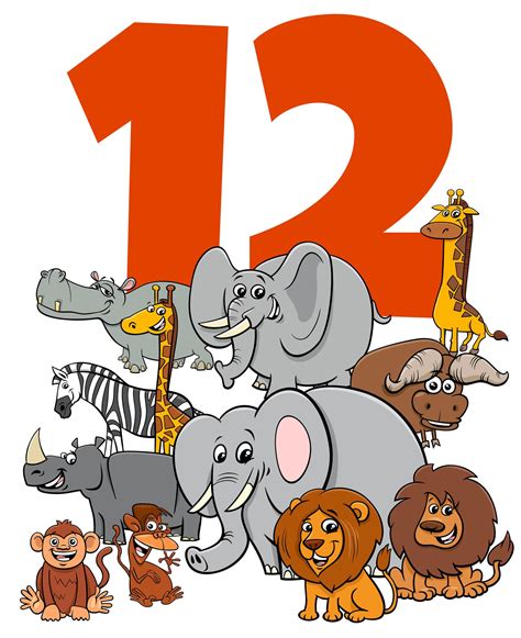 Number Twelve For Kids With Cartoon Animals Group 1942332 Vector Art At