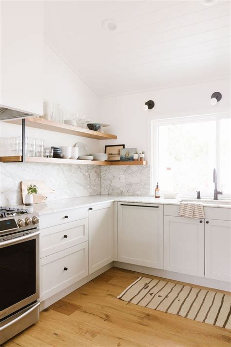 White Marble Backsplash Kitchen Minimal Scandinavian Style In